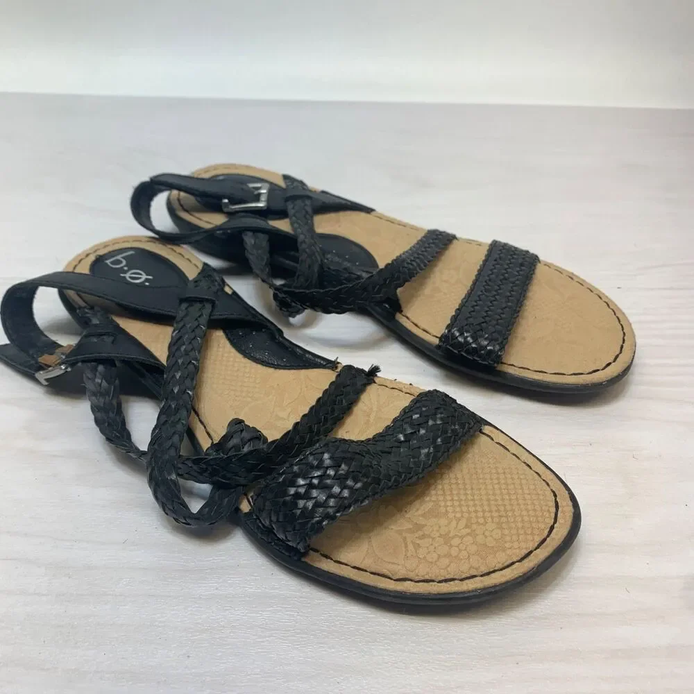 BOC Born Concept Women's 8 Black Braided Faux Leather Gladiator Open Toe Sandals
